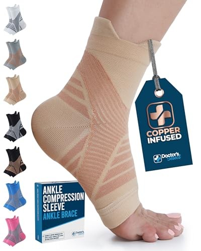 Copper Ankle Compression Sleeve - Toeless Compression Large Beige - 1 Pair