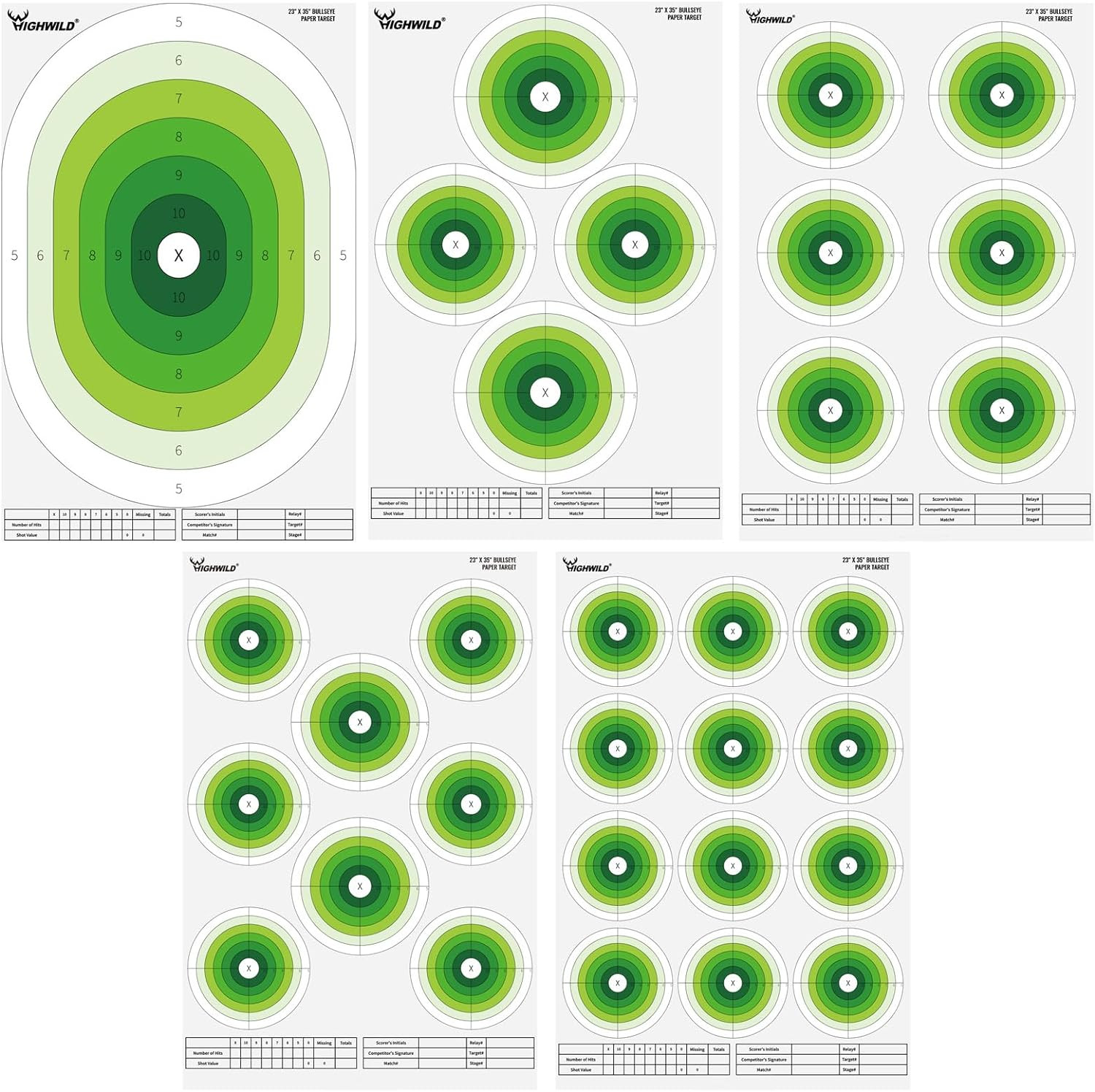 23X35 Inch Bullseye Paper Target for Shooting Range Training - 5 Unique Patterns
