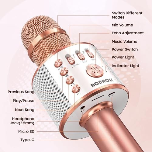 Wireless Karaoke Microphone Bluetooth Handheld Speaker Machine for Smartphones