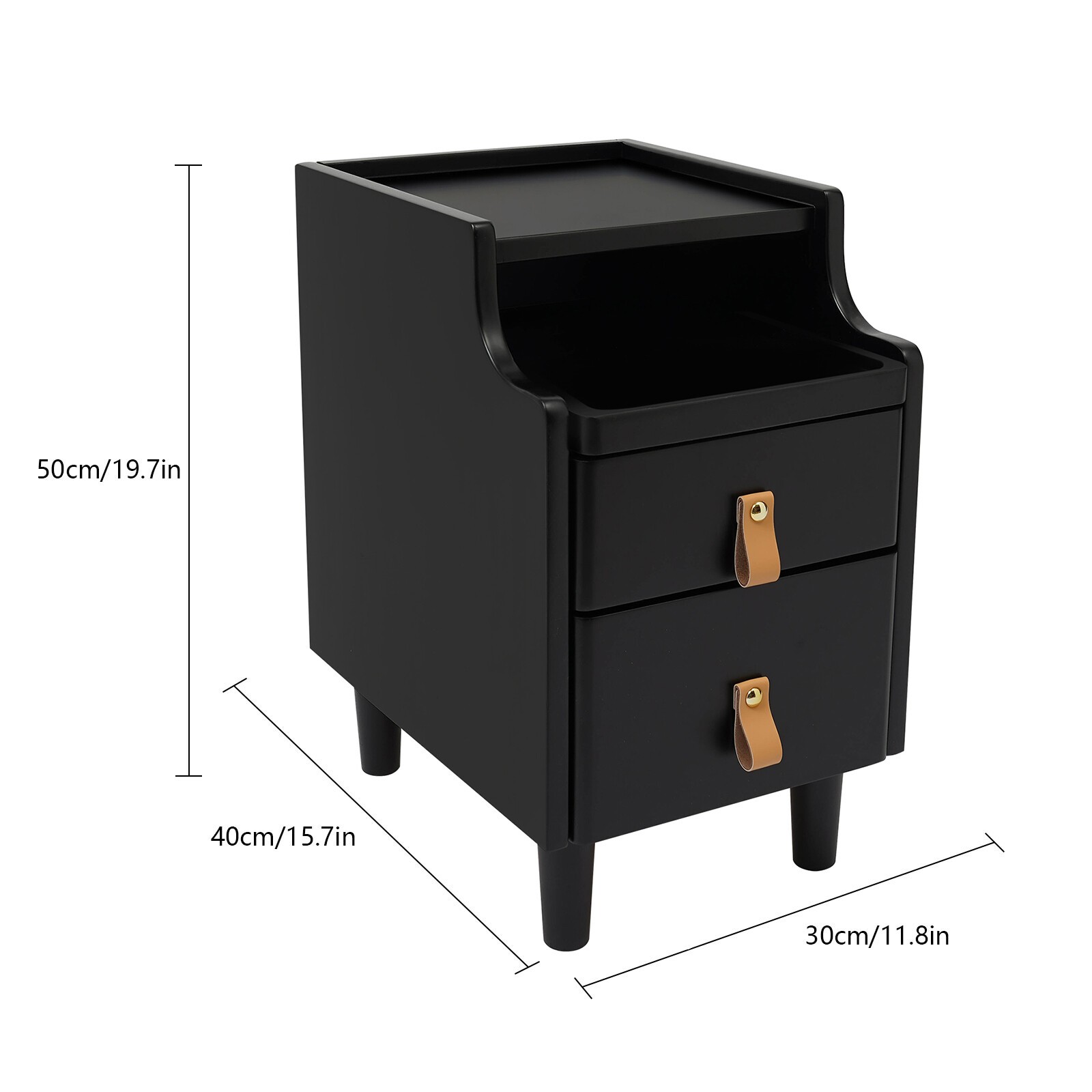 2-Tier Bedroom Storage Cabinet Nightstand with 2 Drawers Modern Bedside Table