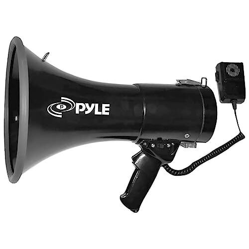 Pyle Megaphone Speaker PA Bullhorn with Built-in Siren 50 Black Aux Input