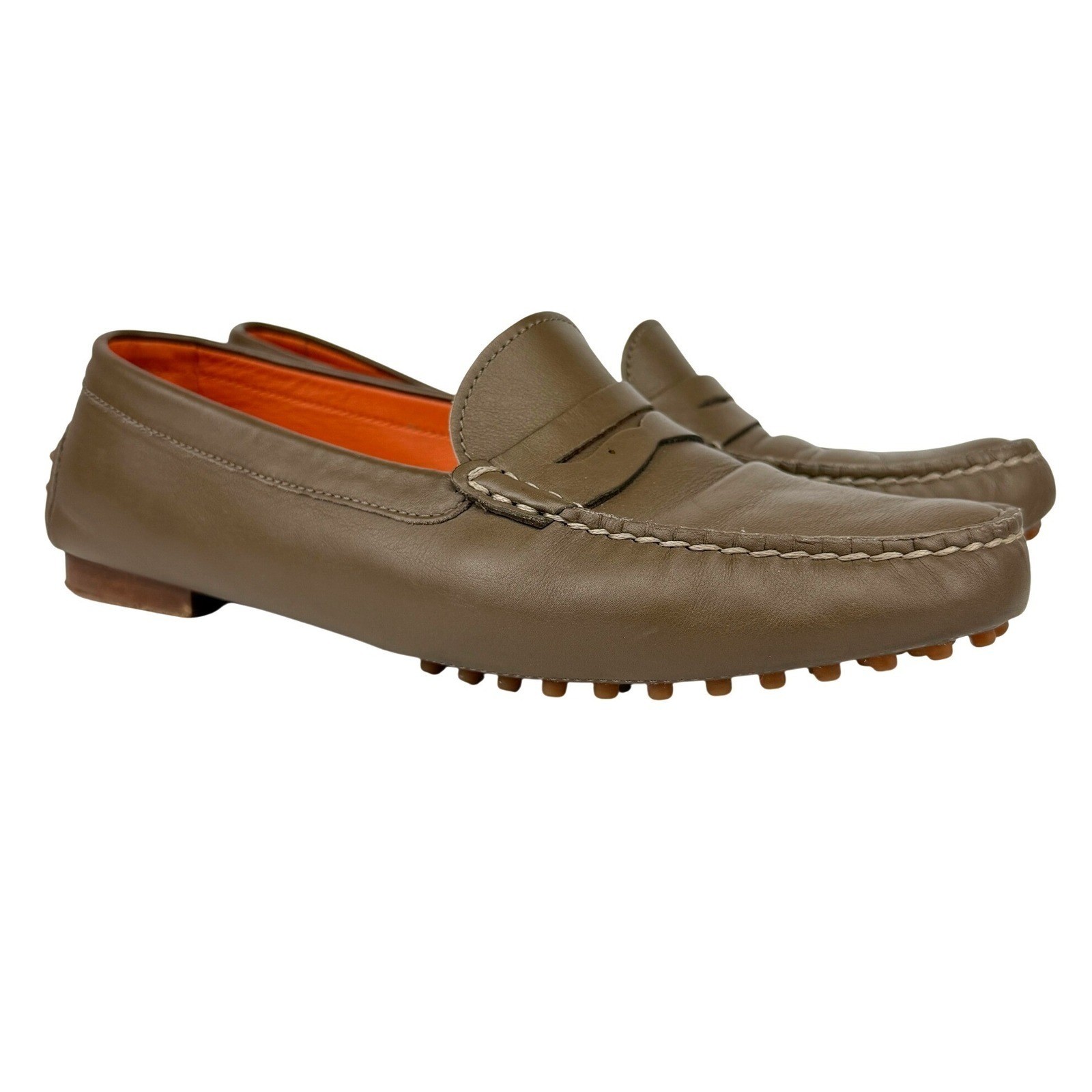 RALPH LAUREN Purple Label Brown Olive Green Leather Driving Loafers 39.5