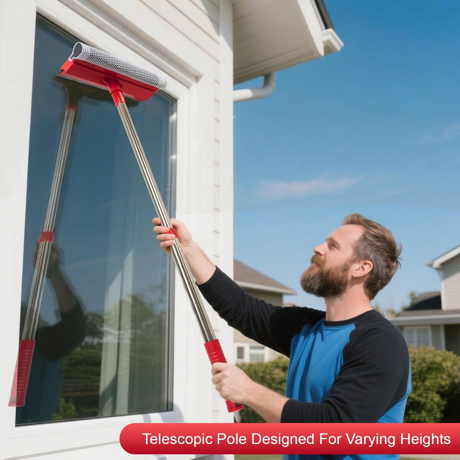 Professional Standard Window Squeegee,2-In-1 Window Cleaner Sponge and Soft Rubb