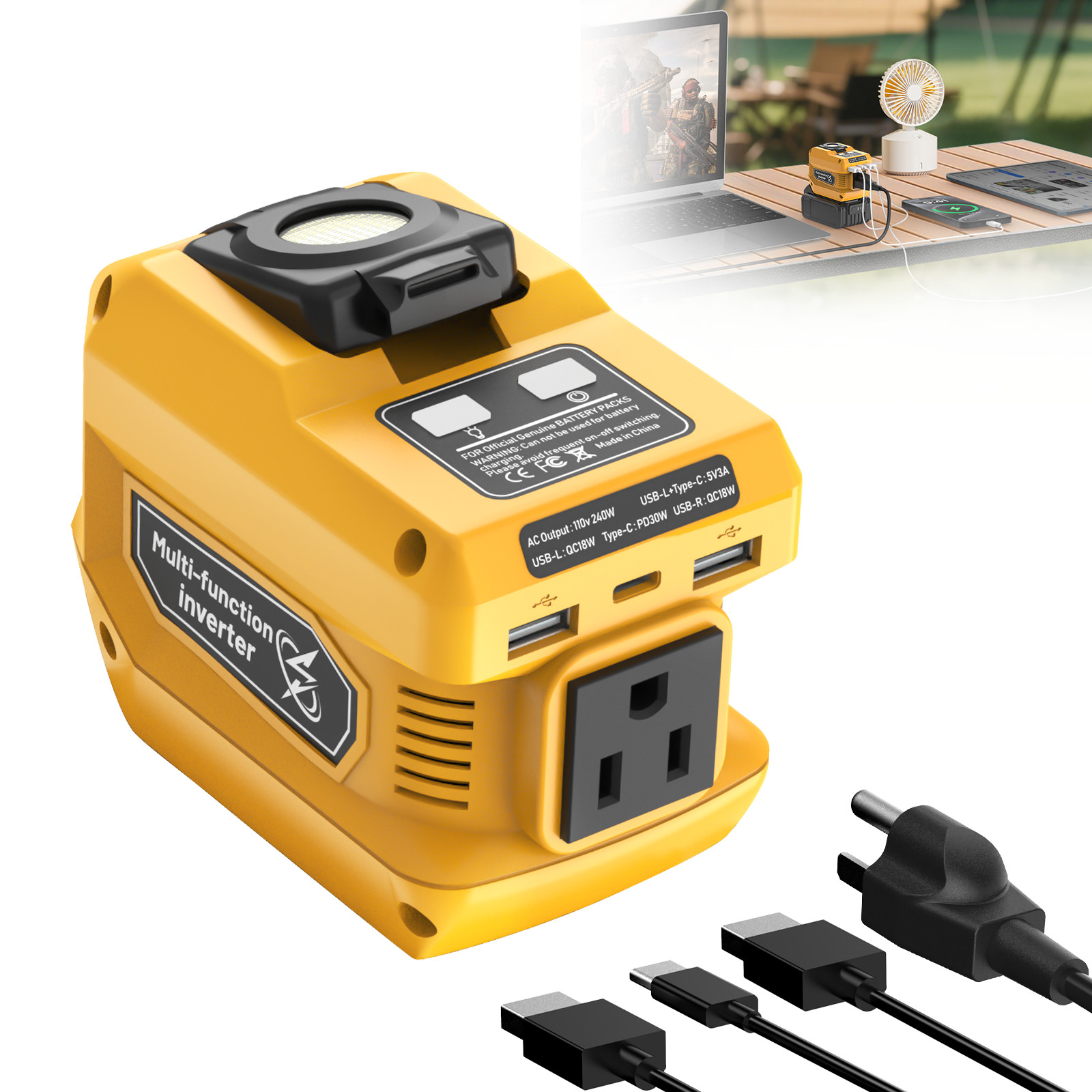 220W Power Inverter for Dewalt 20V Battery AC 110V Outlet USB Portable Camping