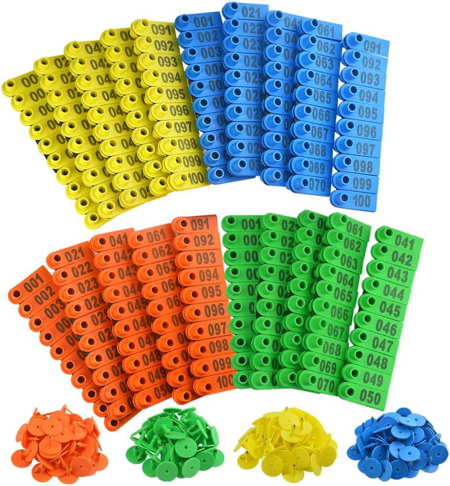 400 PCS 1-100 Plastic Livestock Ear Tag Animal Tag for Goat Sheep Pig, Blue Yell