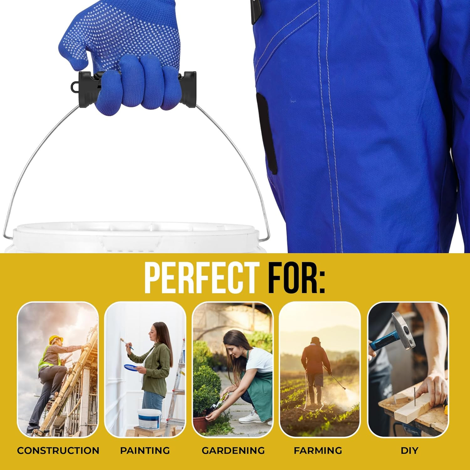 HANDTEC Bucket Handle Grip - Ergonomic Rubber Handle Replacement for Constructio