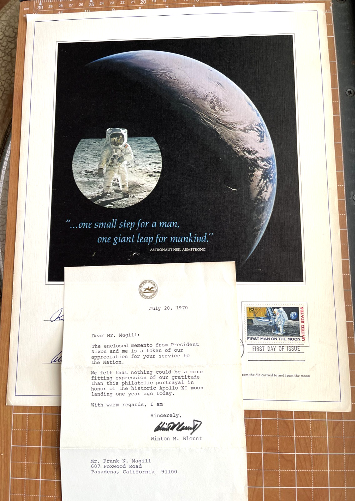 APOLLO 11 FIRST MAN ON MOON FIRST DAY STAMP WRITER FRANK N. MAGILL