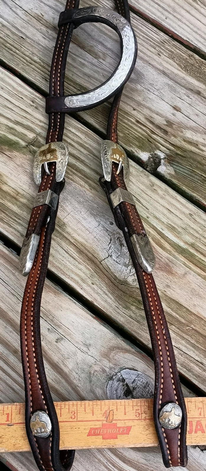 Vintage Western Single/One Ear Pleasure Show Headstall Silver with Gold Hardware