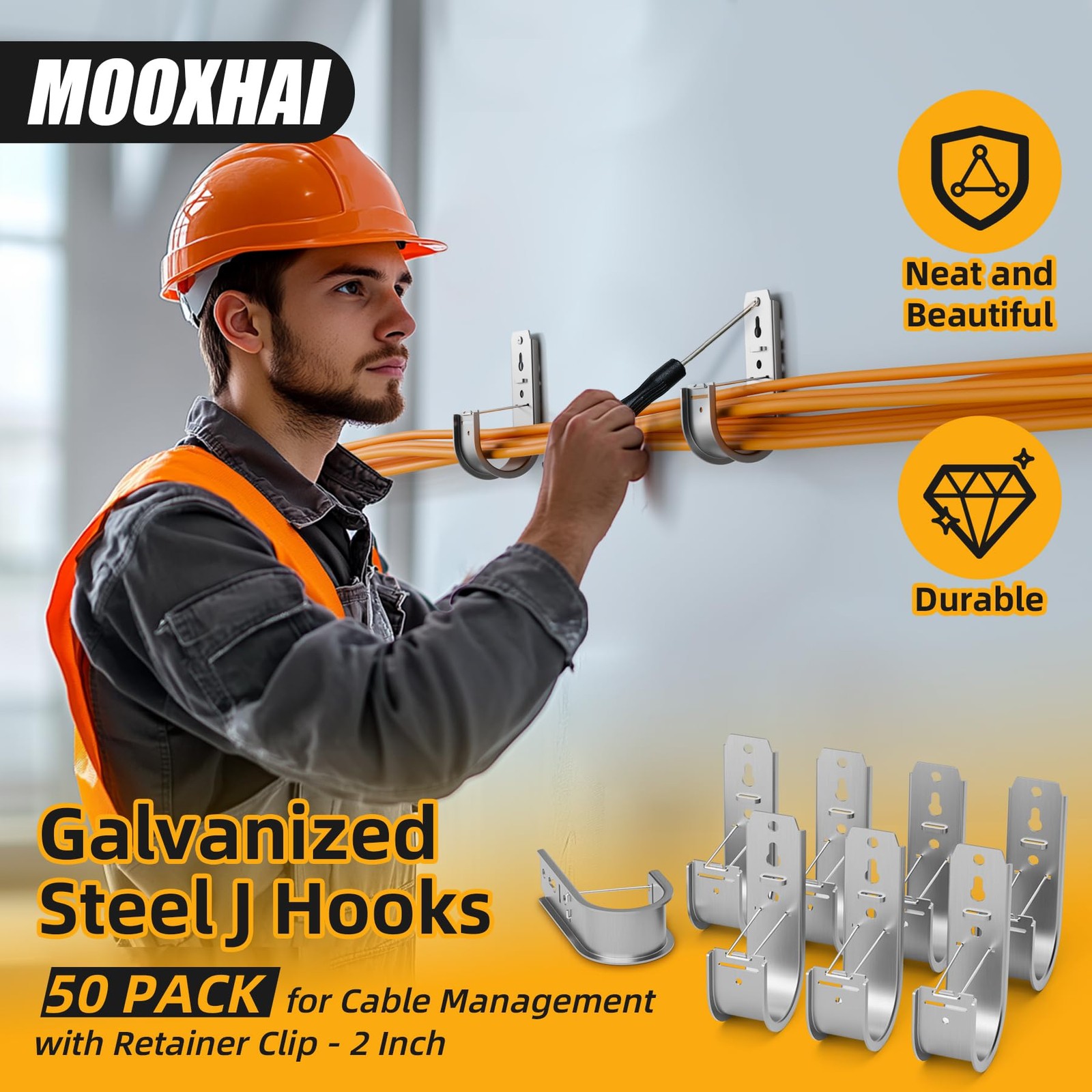 30 Pack 2 Inch Wall Mount Galvanized Steel J Hook Retainer Cable Management