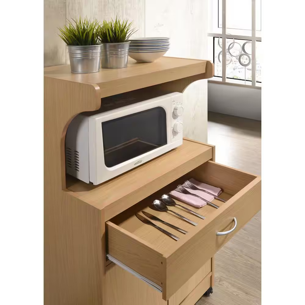 Beech Microwave Cart with Storage