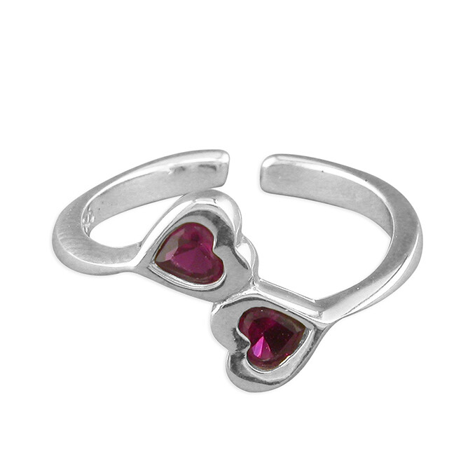 Sterling Silver Double crystal Heart Toe Ring