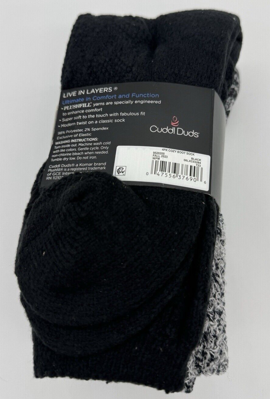 Cuddl Duds Multicolor Comfort Boot Socks 4 Pairs Size 4-10 Plushfill NEW
