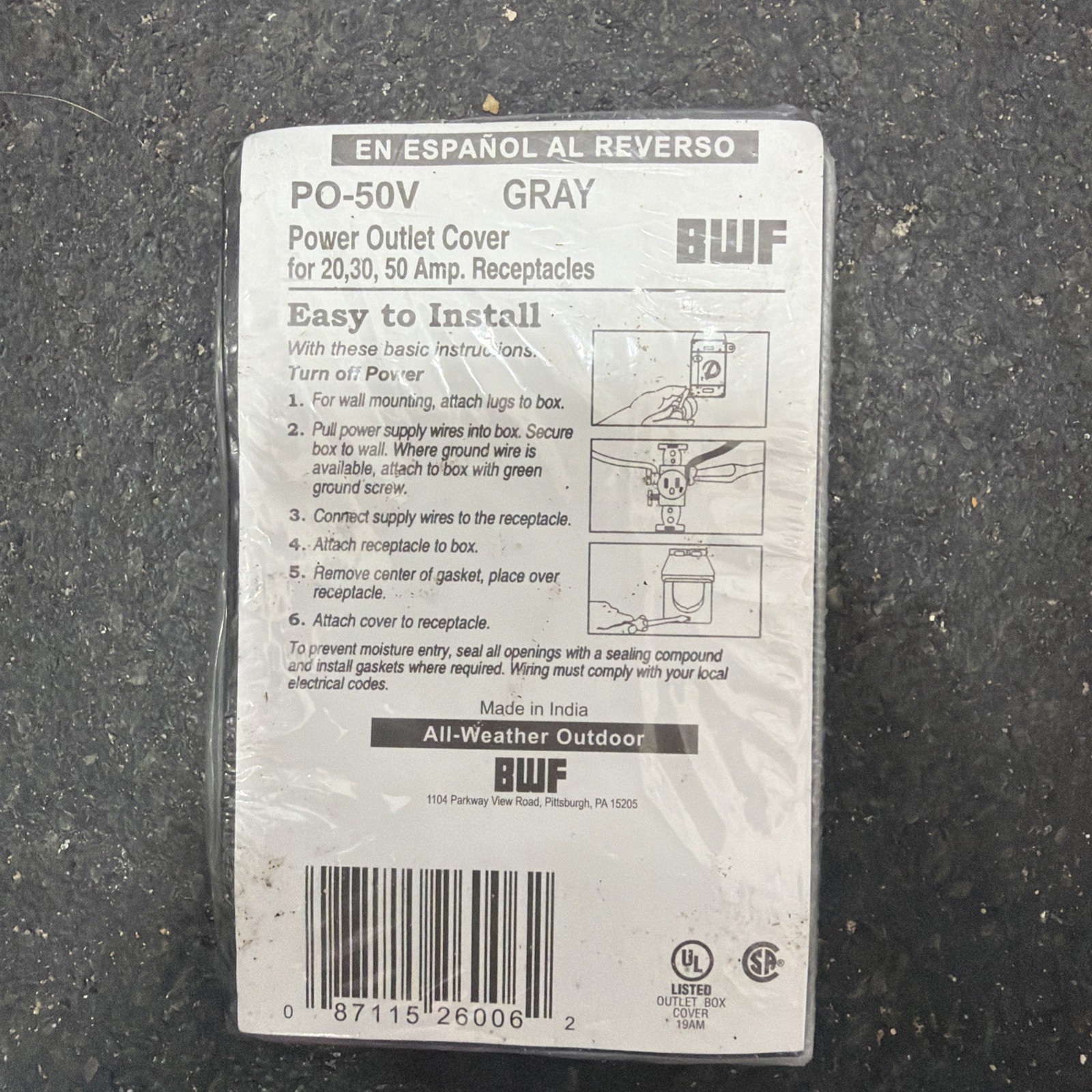 BWF PO-50V Power Outlet Cover 20, 30, 50 amp