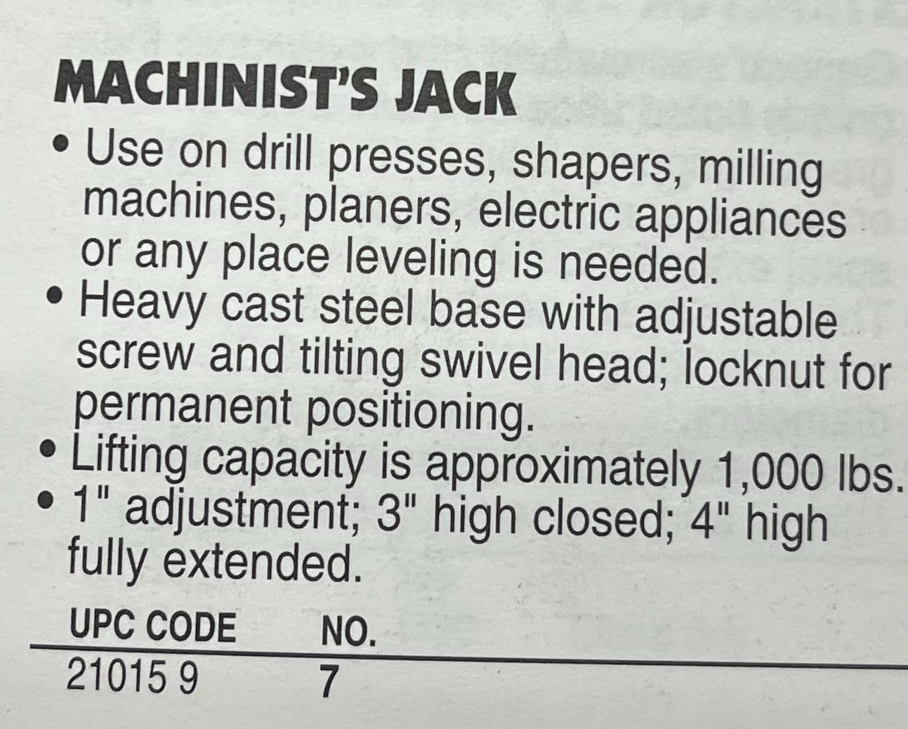 General Machinists Jack No. 7 with Box