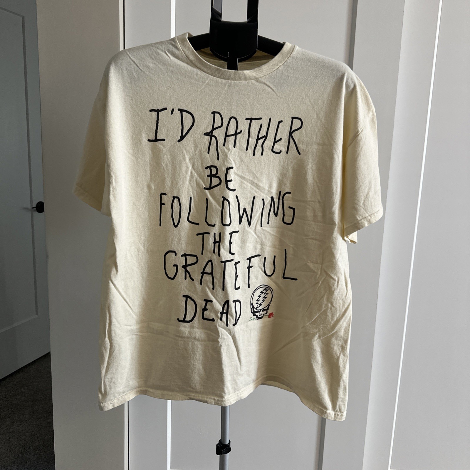 NWOT ‘I’d Rather Be Following THE GRATEFUL DEAD’ XL Beige Shirt Steal Your Face