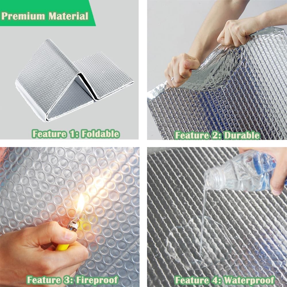 Double Reflective Insulation Foam, 48" x 10 Ft Reflective Window Radiant Barr...