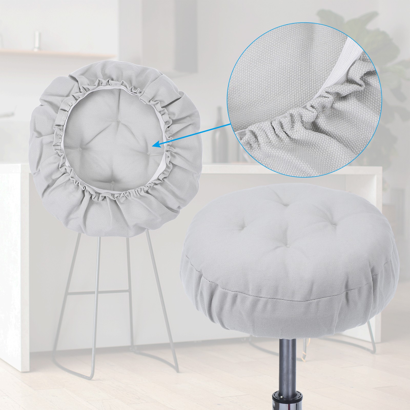 4Pcs Bar Stool Cover 12" Elastic Bar Stool Seat Covers, Light Gray