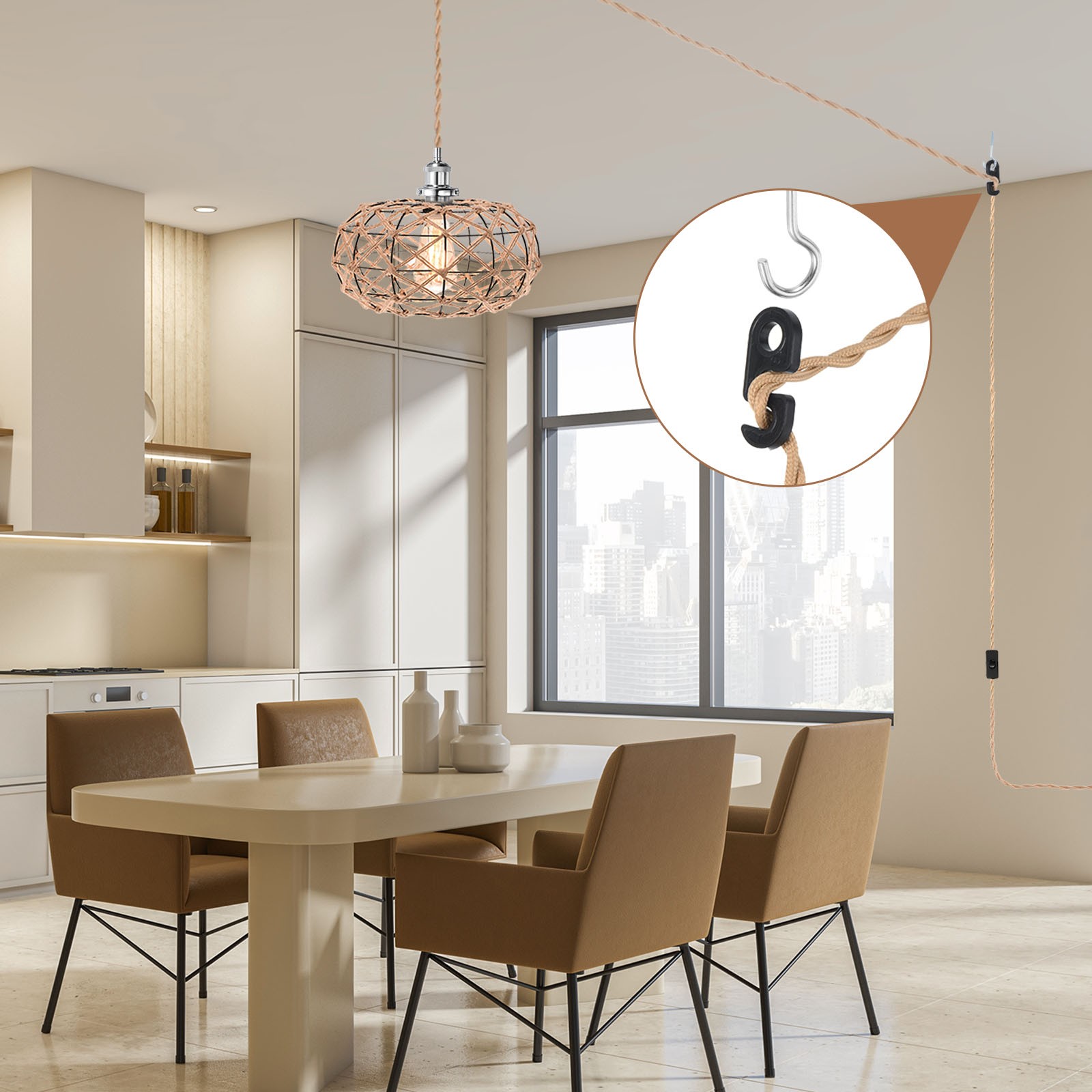 15.4Ft Pendant Light Cord Bundle Plug in E26 Socket Vintage Twisted Rope Chrome