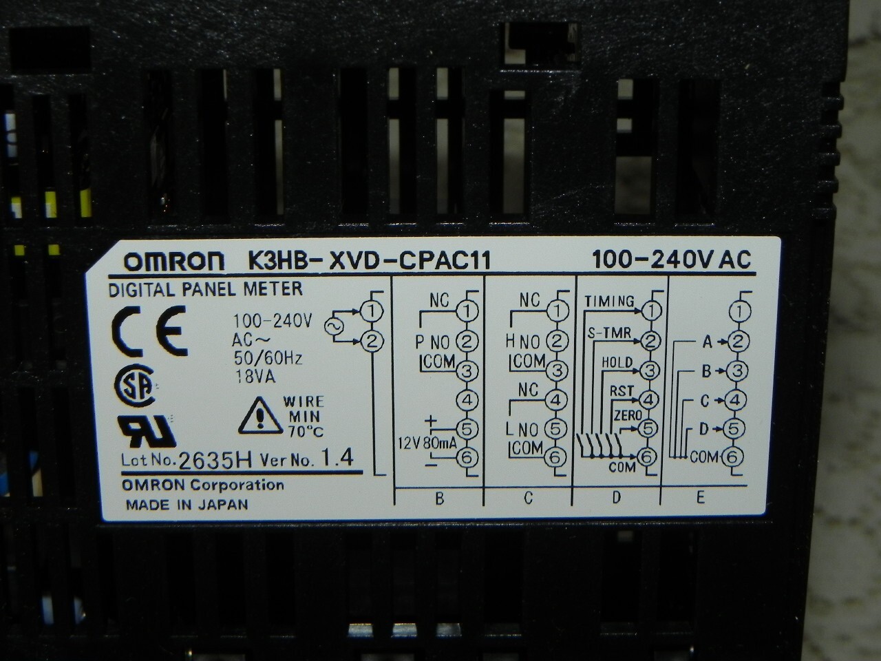 Omron K3HB-XVD-CPAC11 Digital Panel Meter, AC100-240V