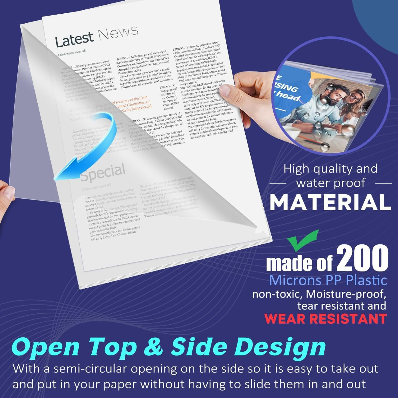 30 Pack Clear Document Folder Copy Safe Project Pocket L-Type Clear Plastic Fold