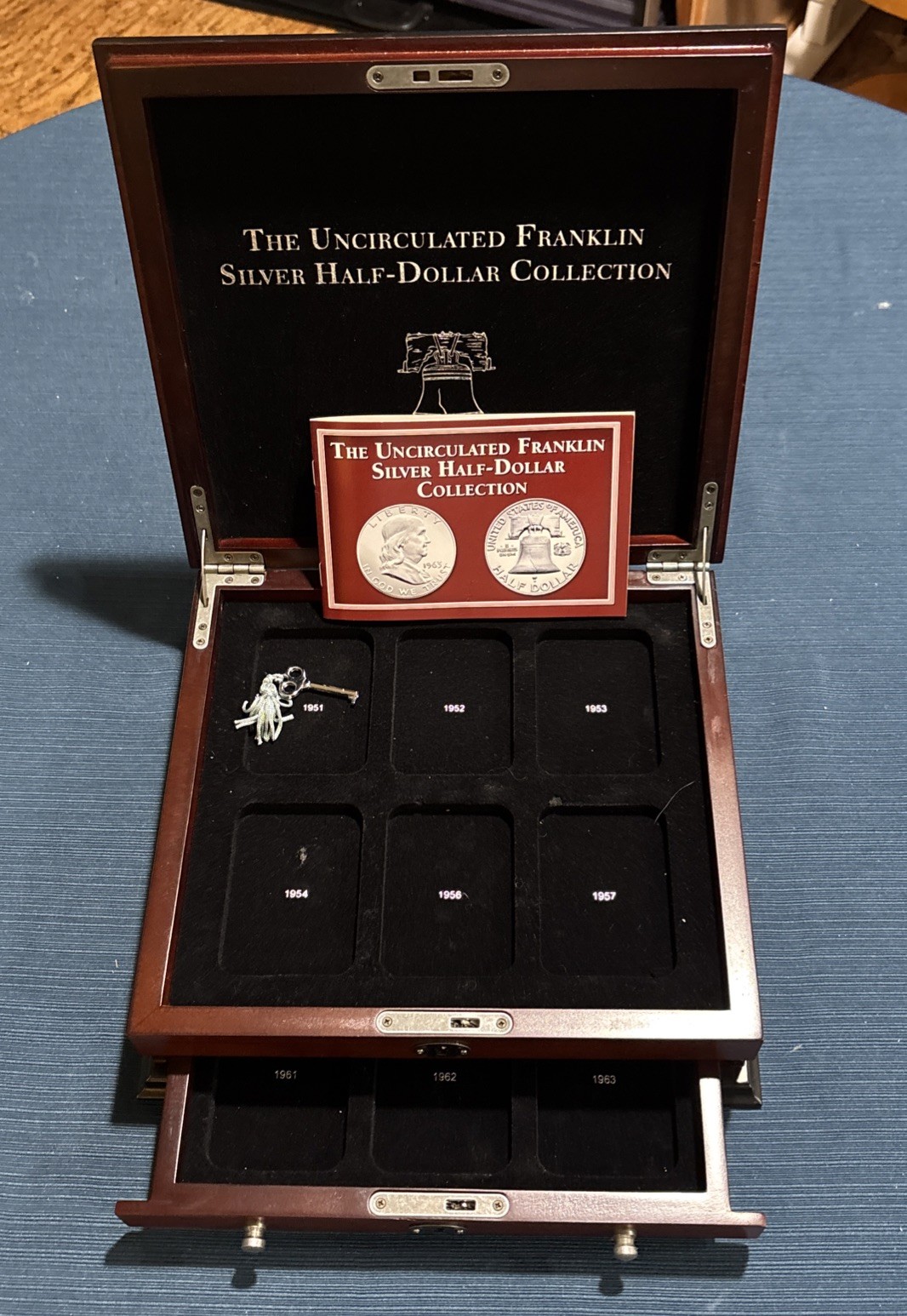 PCS Uncirculated Franklin Silver Half-Dollar Collection Wood Box Key/No Coin