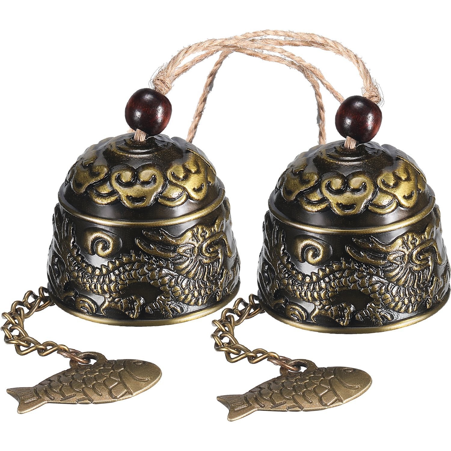 2 Pieces Fengshui Bell Vintage Dragon Wind Chimes Good Brass