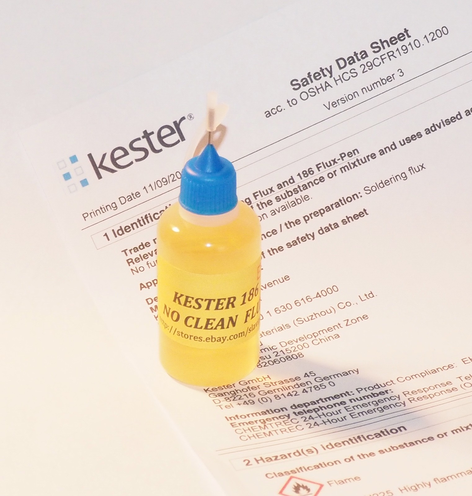1 Oz.   NEEDLE TIP BOTTLE KESTER 186 Rosin Soldering Lead FREE  Flux  NO CLEAN