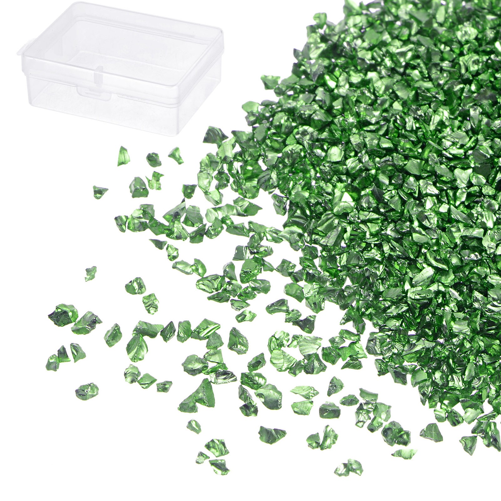 Crushed Glass Chips 1-3mm x 50g Irregular Metallic Glass Green