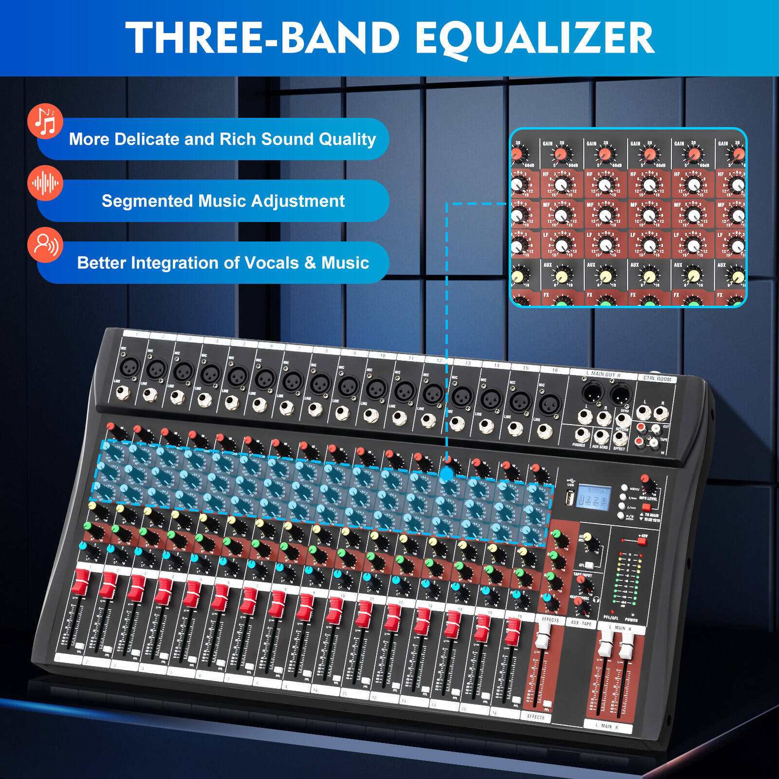 Channel Mixing Console Sound Live Studio Audio Mixer USB Bluetooth