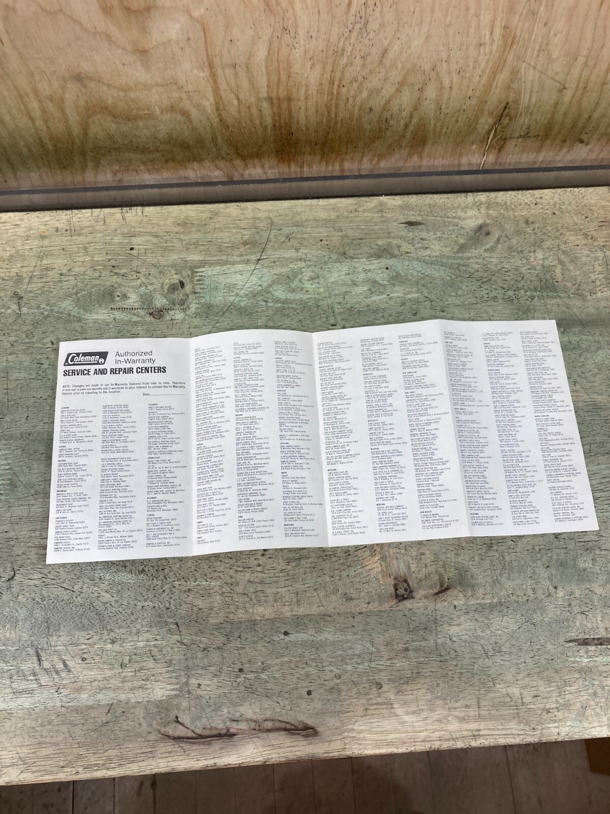 Coleman Service Centers - Pamphlet Insert - circa 1970's