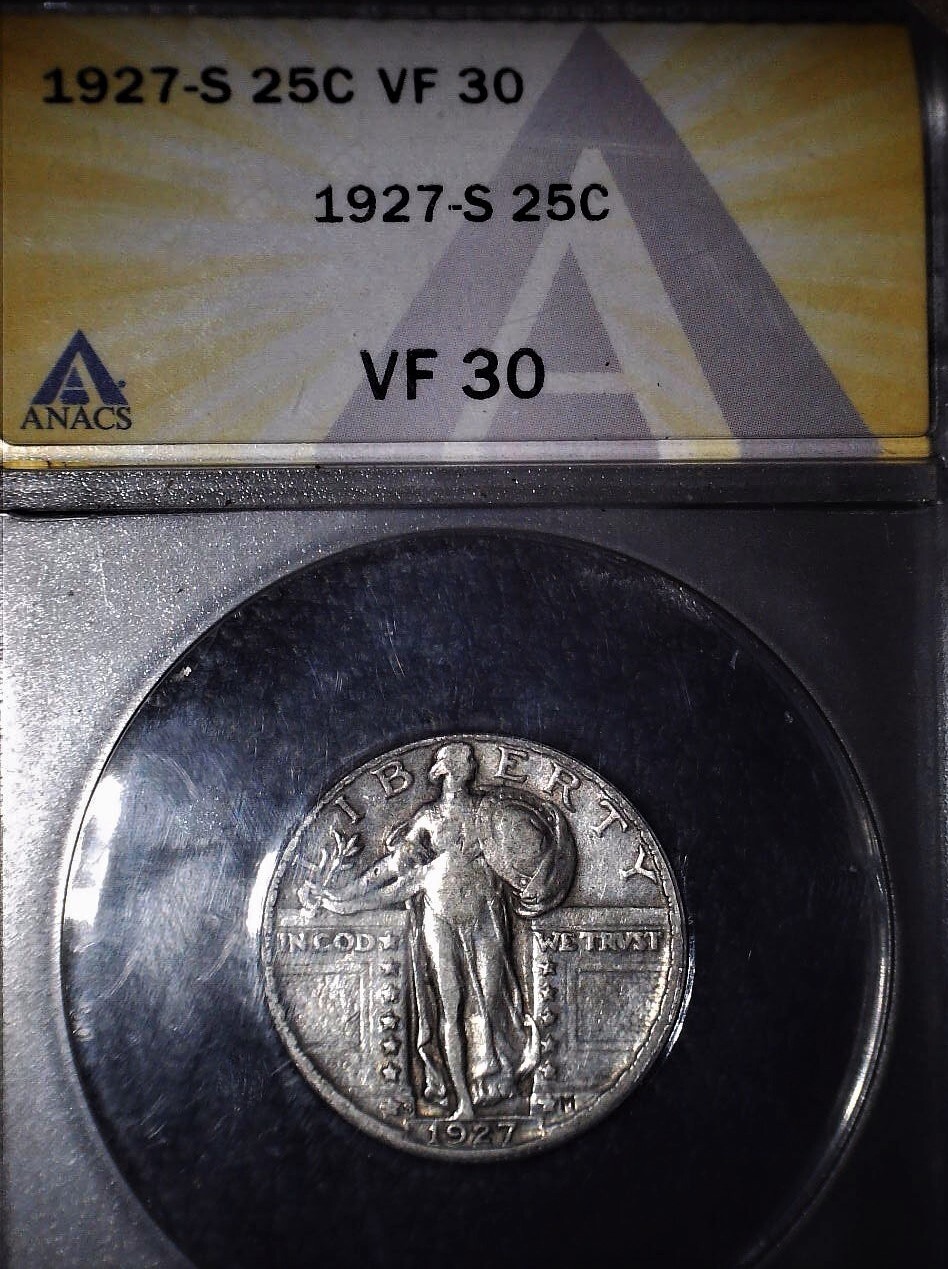 1927-S   Standing Liberty Quarter, ANACS VF30, KEY DATE, Issue Free