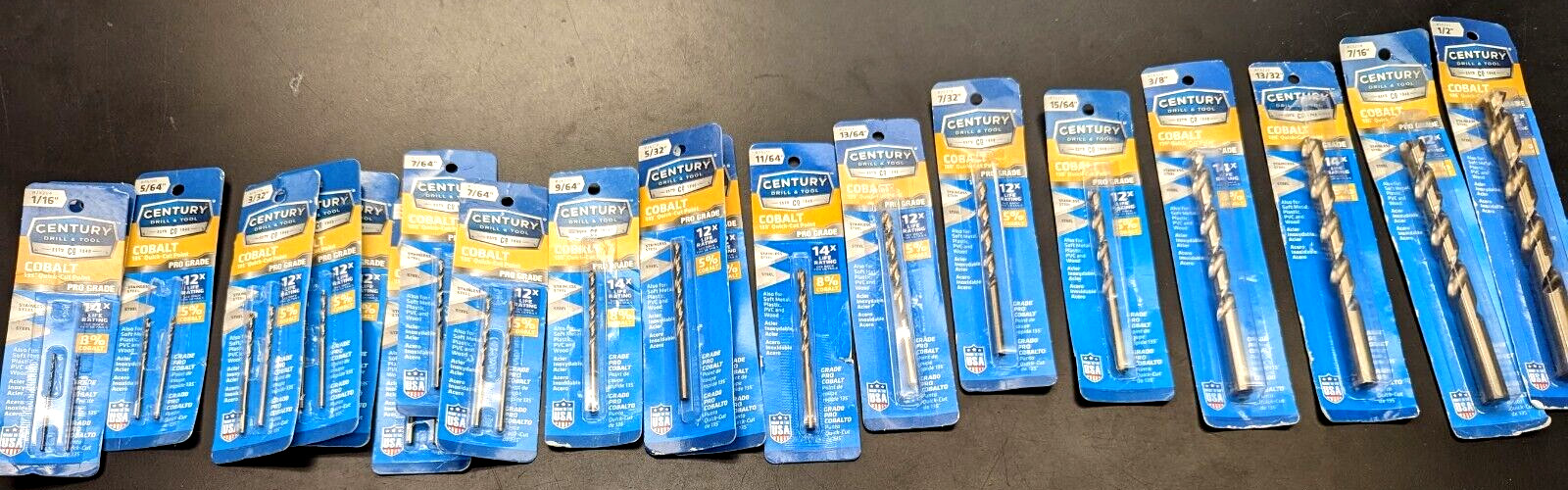 New CENTURY COBALT Steel & S.S. Drill bits- Select Size- Made in USA- F. SHIP