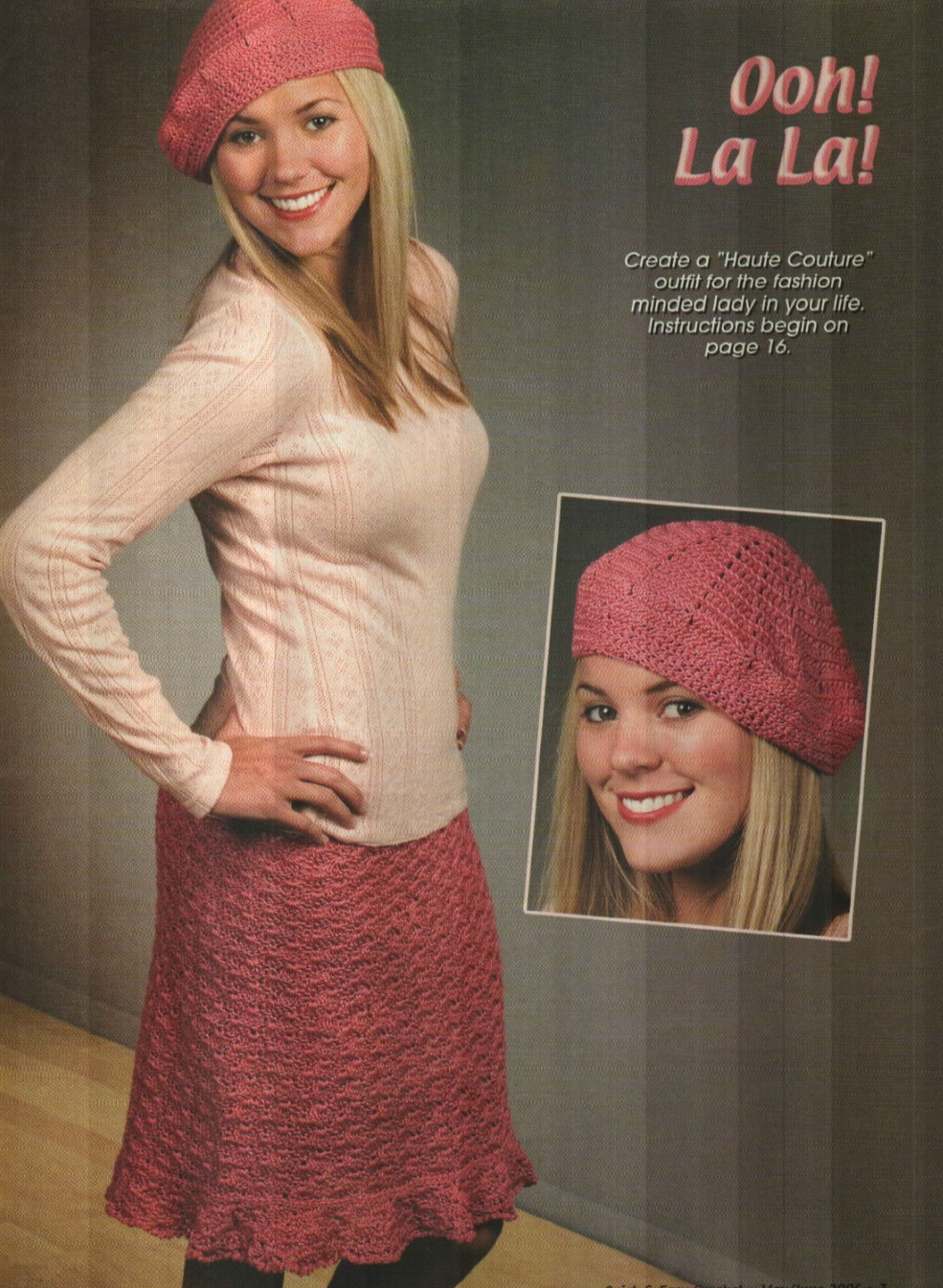 OOH! LA LA! SKIRT & BERET HAT 3 SIZES WOMEN'S CROCHET PATTERN INSTRUCTIONS
