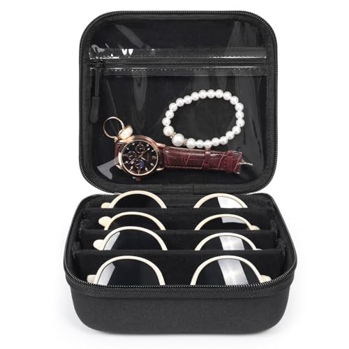 Likbry Travel Sunglasses Organizer Cases, Adjustable Slots 4 Slots Black