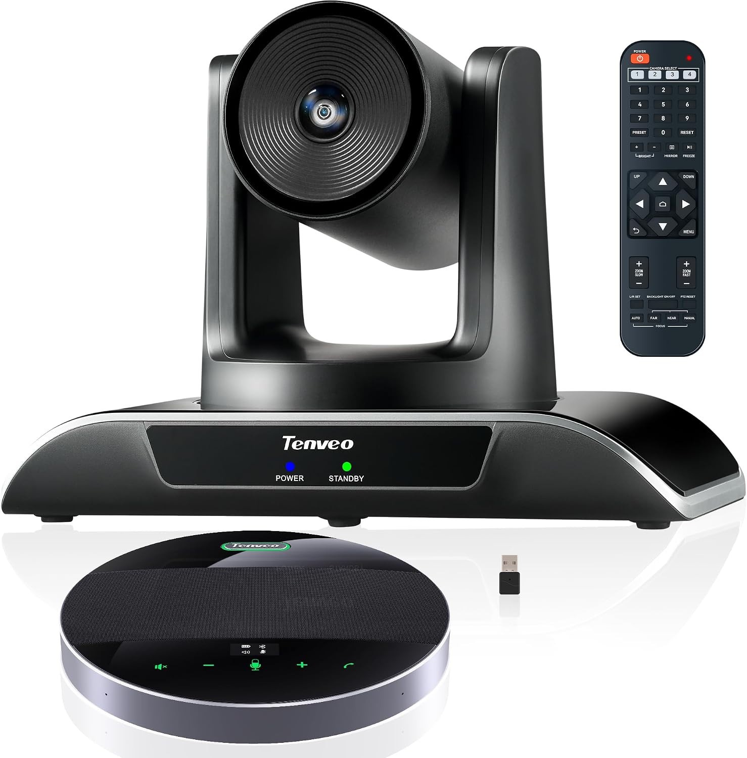 Tenveo 3X Optical Zoom PTZ Conference Camera + Speakerphone 1080P 60FPS W. Angle