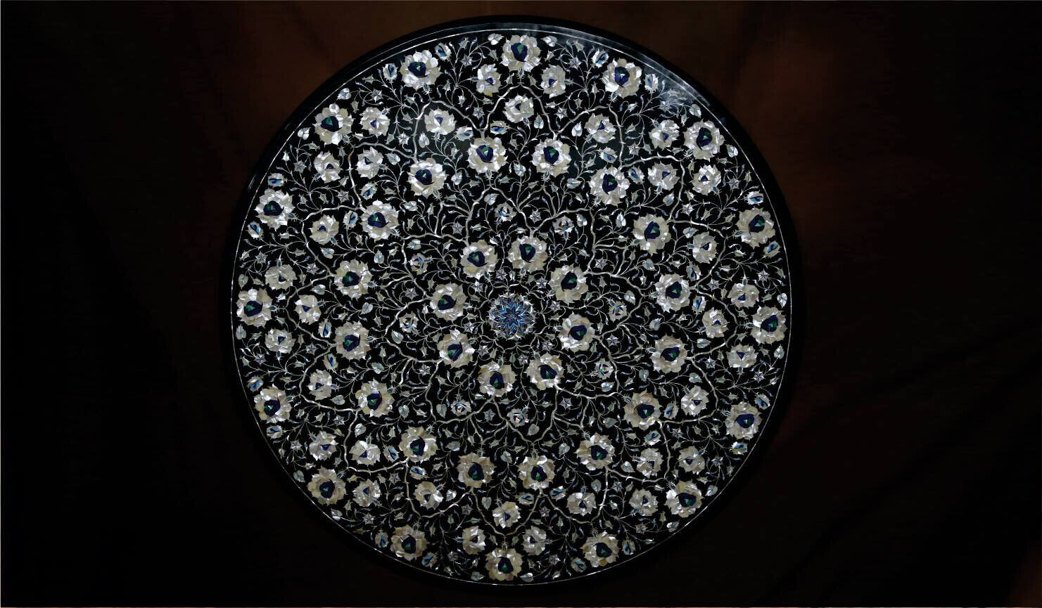 30'' Black Marble Dining Coffee Table Top Inlay Malachite mop work Round style
