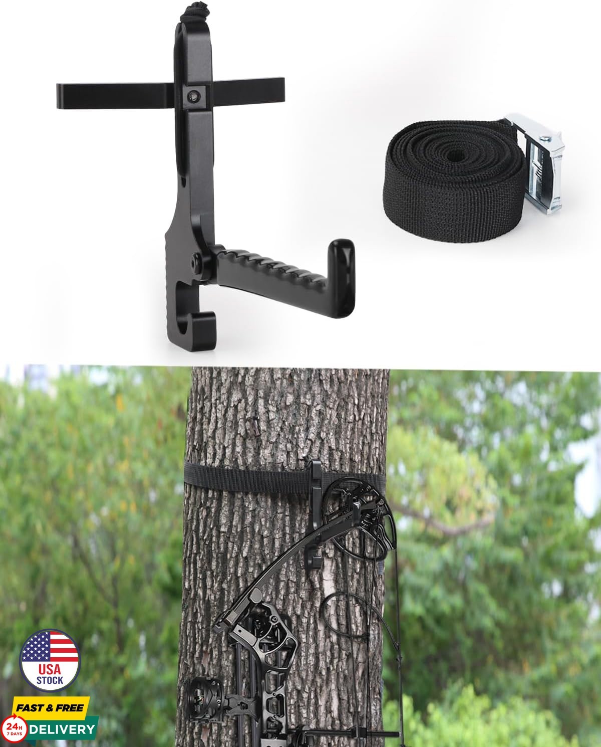 Treestand Bow Hanger with Strap Saddle Hunting Bow Hanger Folding Gear Hook Bow