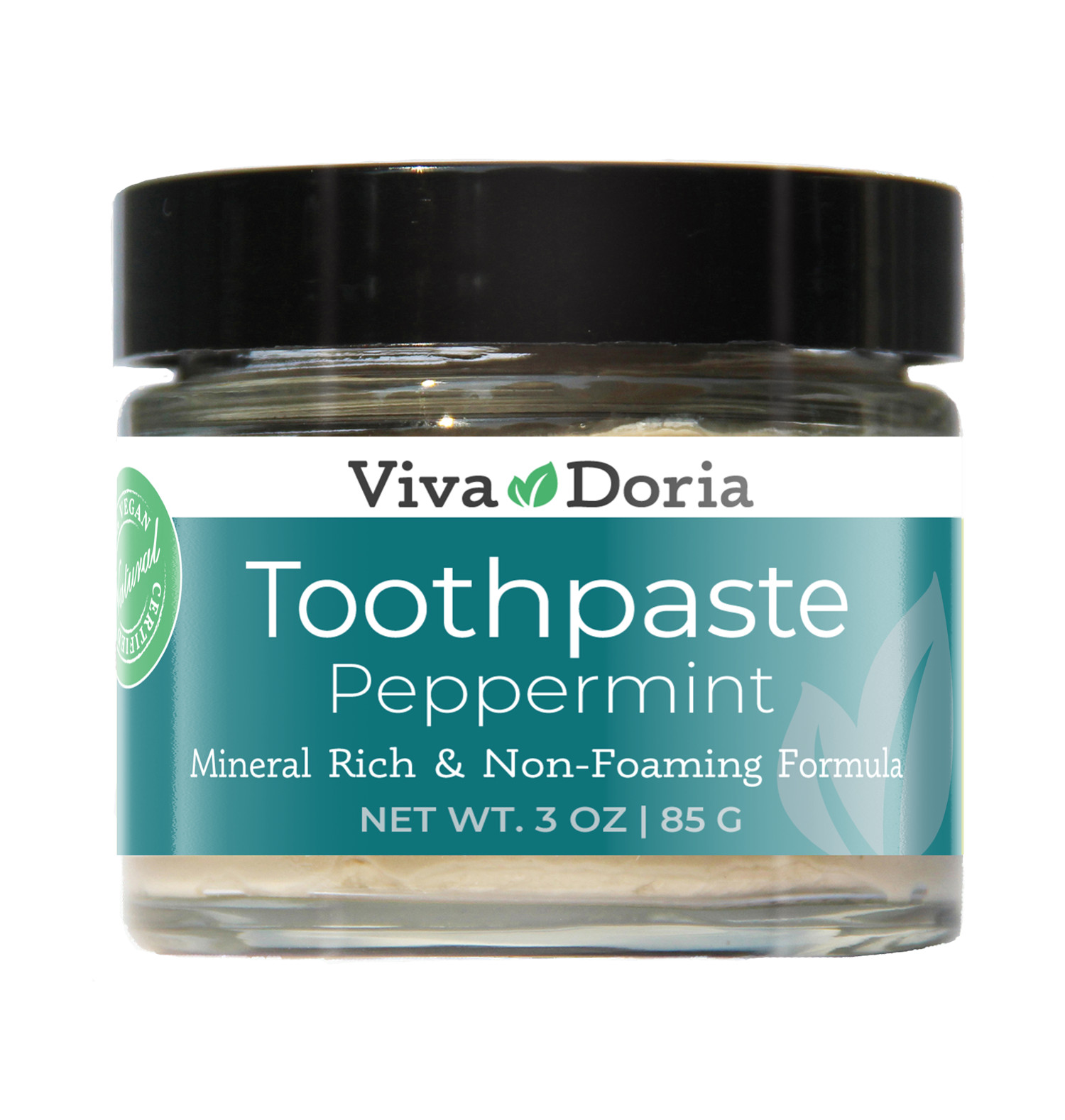 Viva Doria Fluoride Free Natural Toothpaste - Peppermint (3 oz glass jar)