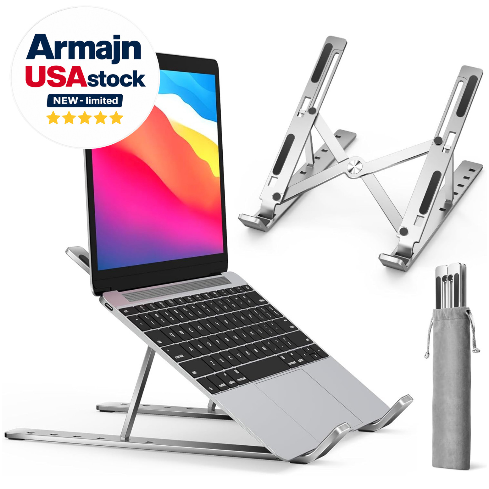 Adjustable Aluminum Laptop Stand Foldable Ergonomic Holder for 10-15.6” PCs NEW