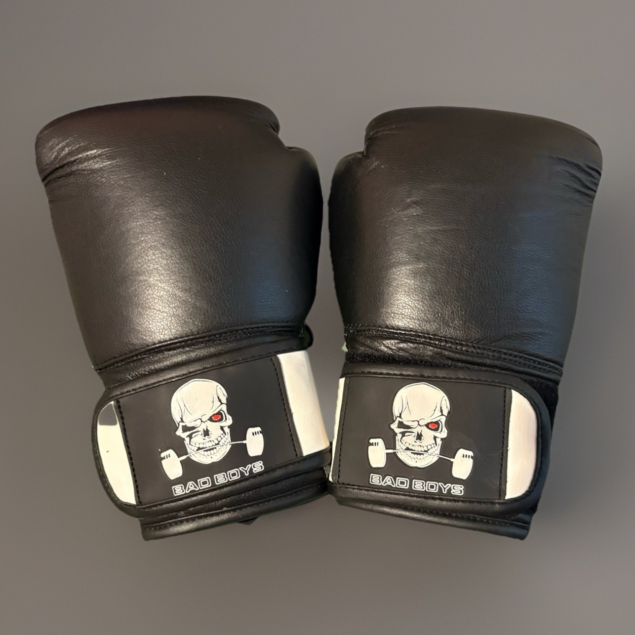 BAD BOYS Boxing Gloves Black White Skull Logo Design Black White Professional