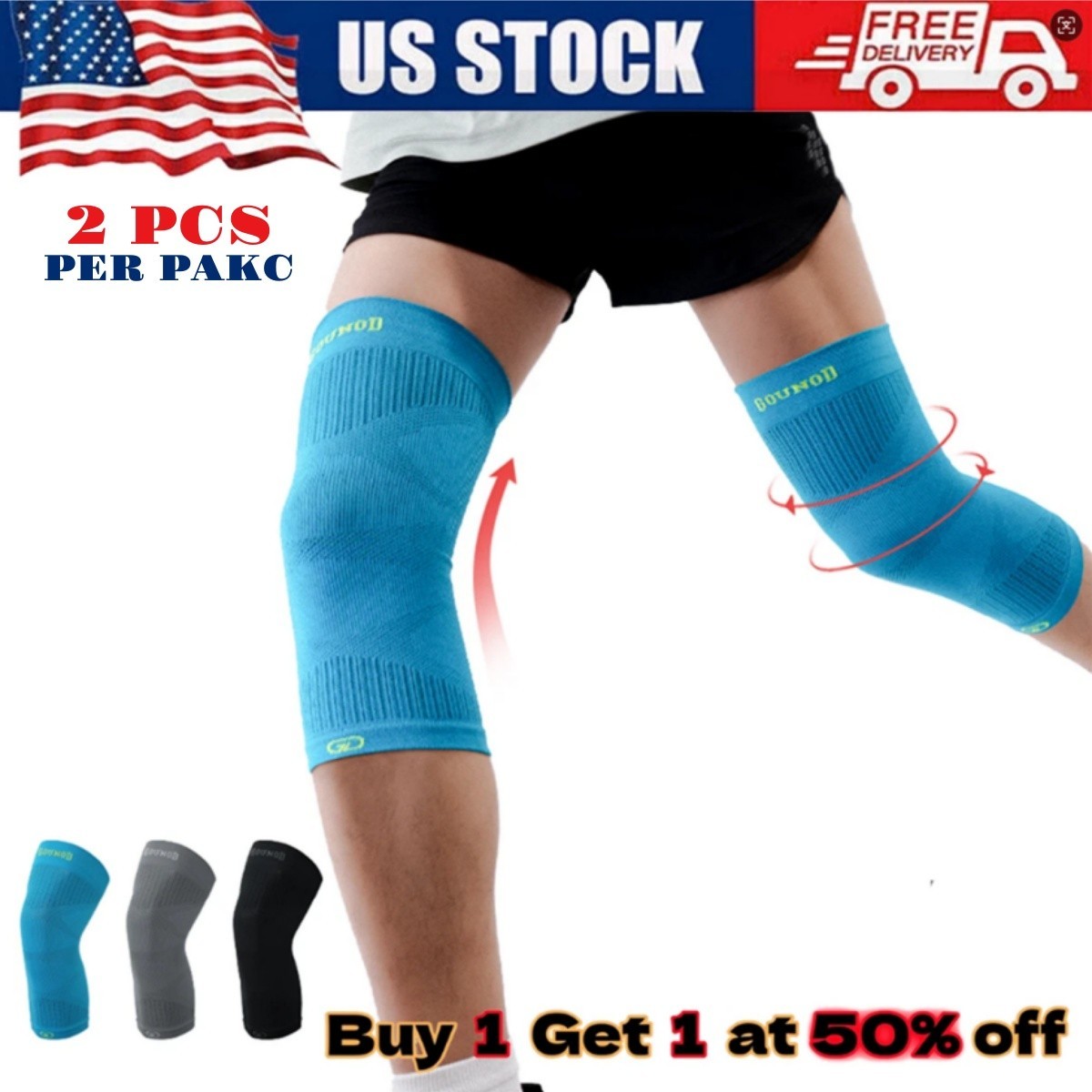 2 Knee Brace Sleeve Compression Support Sport Gym Joint Pain Arthritis Relief US