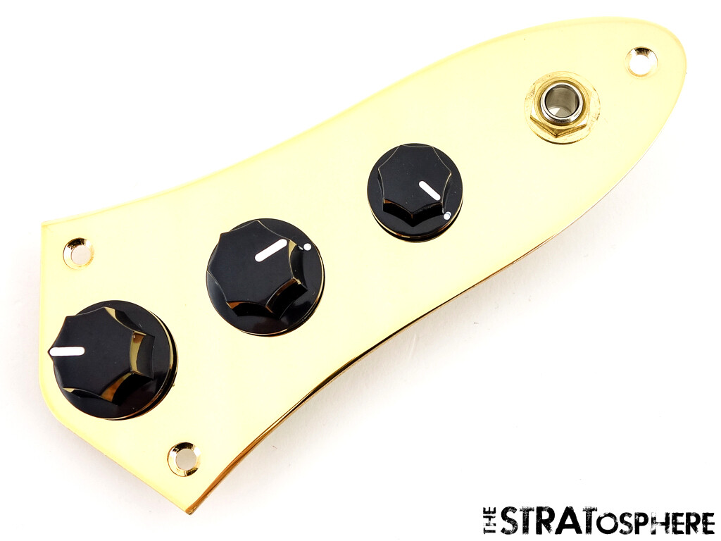 *NEW LOADED CONTROL PLATE for Fender Jazz Bass Pots, Plate, Wiring & Jack GOLD