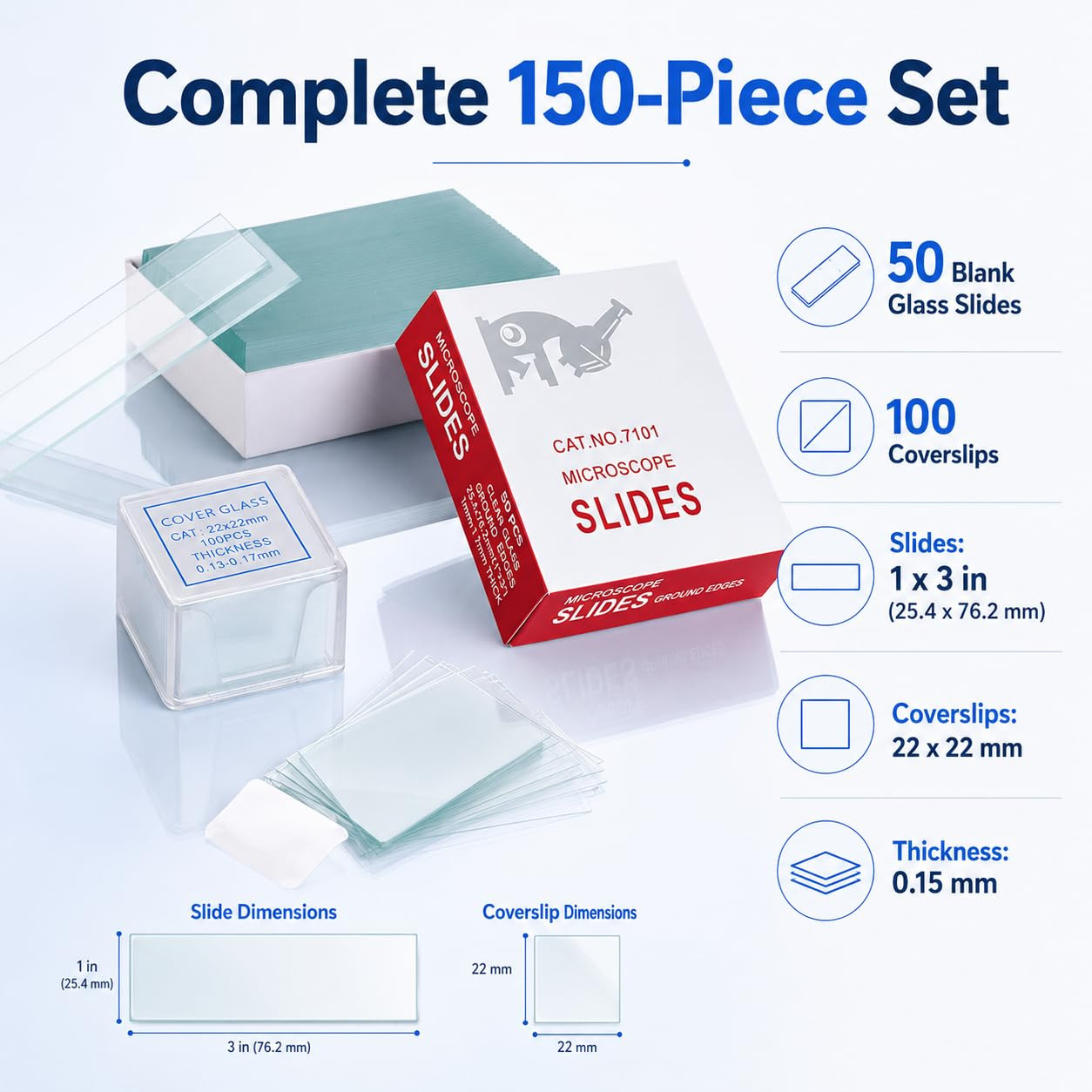 Microscope Slides and Covers – 50 Blank Glass Slides for Microscope