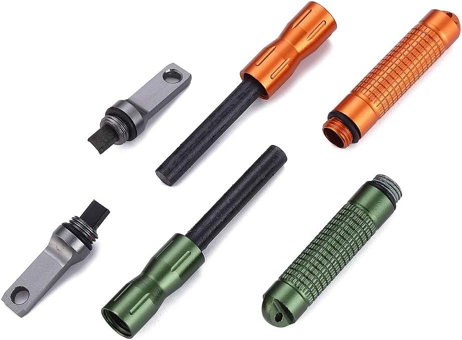 2PCS Compact Fire Starter with Scraper Striker, Replaceable Threaded Ferro Rod F