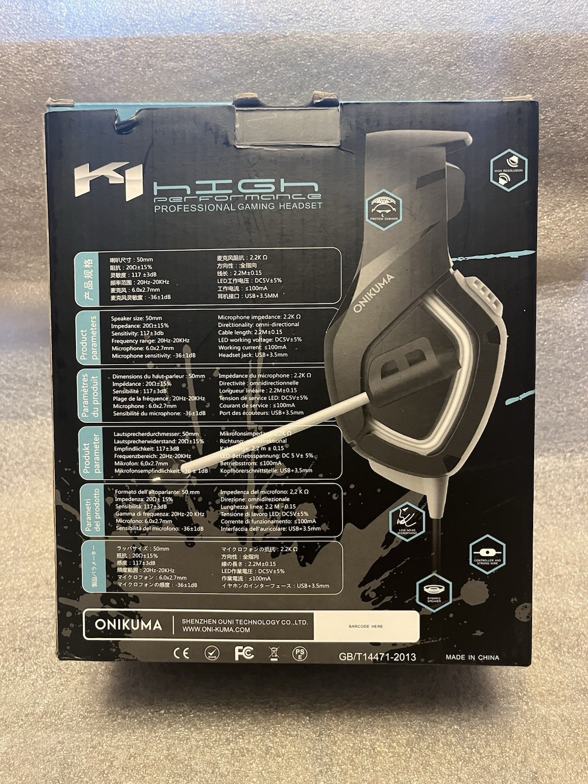 ONIKUMA K1-B PRO Gaming Headset New In Open Box Blue