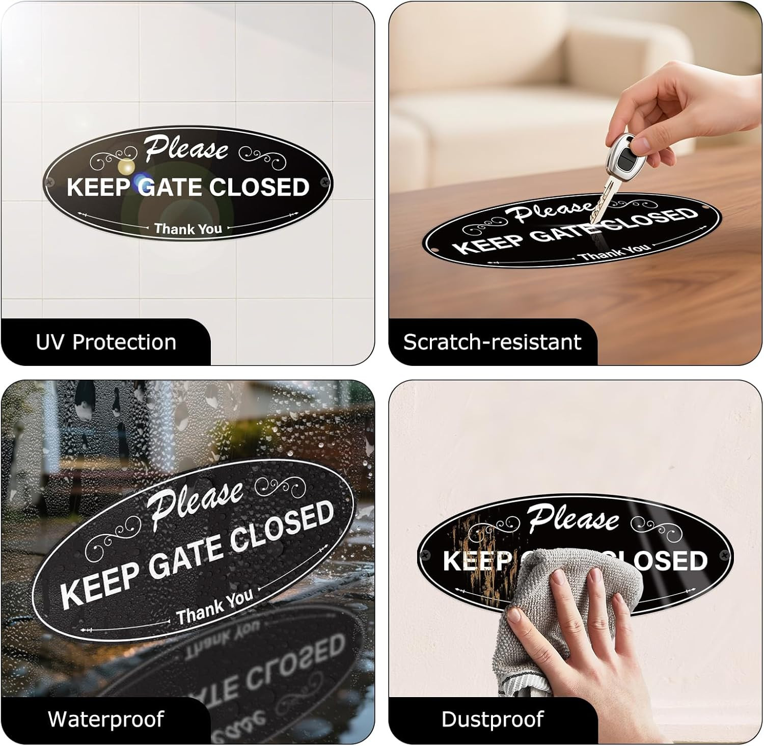2 Pack Please Keep Gate Closed Sign 10 x 4 Inch Reflective Aluminum Yard Sign Ru