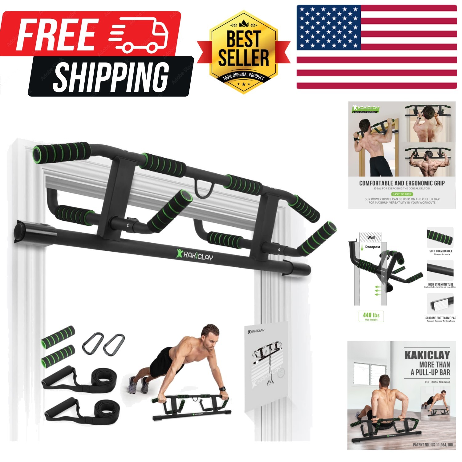 2025 Upgrade Multi-Grip Pull Up Bar with Smart Larger Hooks Technology -   Pa...