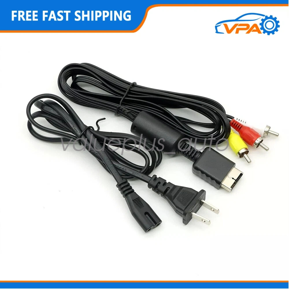 Audio AV RCA&AC Cable power Supply Adapter Cord For Sony Playstation 1/2 PS2 FAT