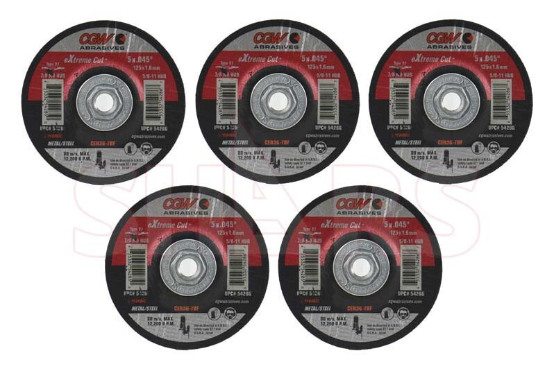 CGW 5 PCS 4-1/2 x 0.045 x 5/8-11 36 Grit Type 27 Ceramic Extreme Cutoff Wheel S|