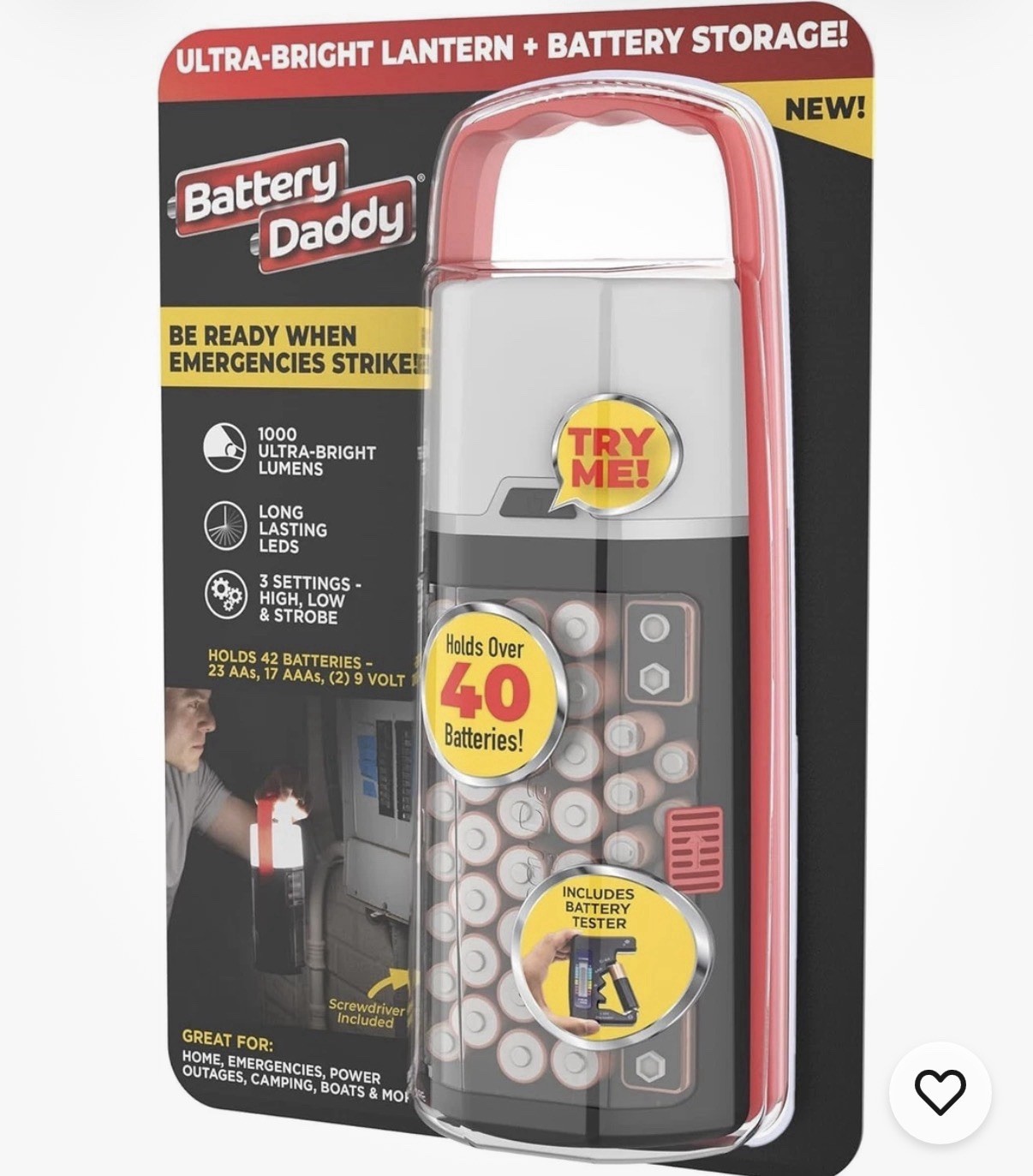 Battery Daddy Lantern 1000 Lumens W/Built-in Batteries Storage - NEW Great Gift!
